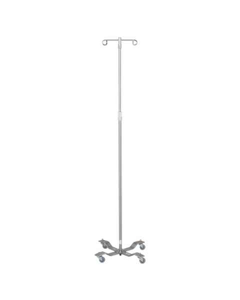 Blickman 0528890000 Stainless Steel IV Stand Model 8890SS with 4-Leg Heavyweight Base, Twist Lock, 2-Hook