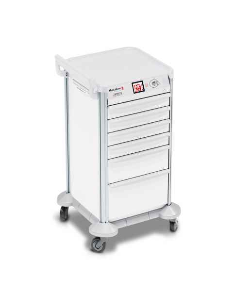 DETECTO 2022437 MobileCare Series Medical Cart - White, Six 16.5" Wide Drawers with Electronic Individual Drawer Lock & Sensor, 125 kHz RFID, 1 Handrail