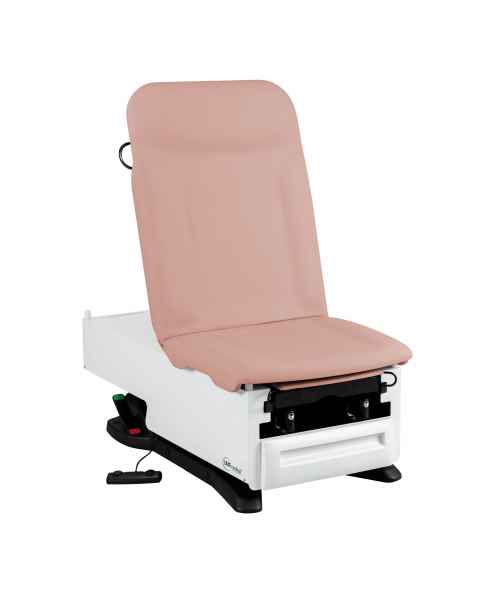 Model 3002-500-305CH FusionONE ProGlide Power Hi-Lo Manual Backrest Exam Table with Contoured Top, WheelBase System, Foot Control & Stirrups - Cherry Blossom