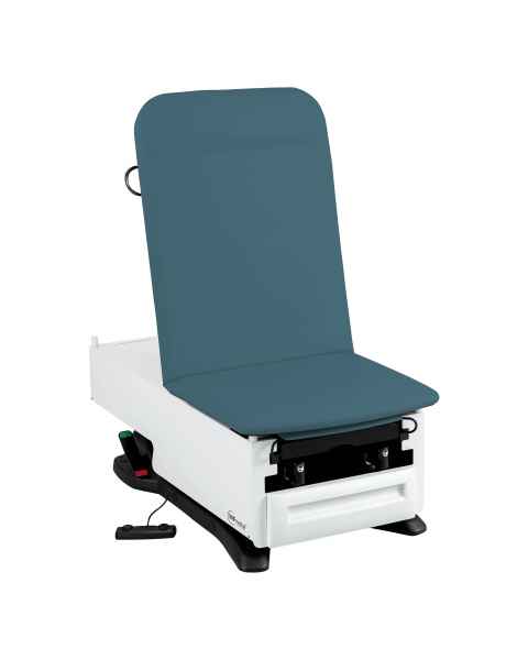 Model 3003-500-300LB FusionONE ProGlide Power Hi-Lo Manual Backrest Exam Table with WheelBase System, Foot Control, Stirrups, Drawer Warmer, Pelvic Tilt & Electrical Receptacle - Lakeside Blue