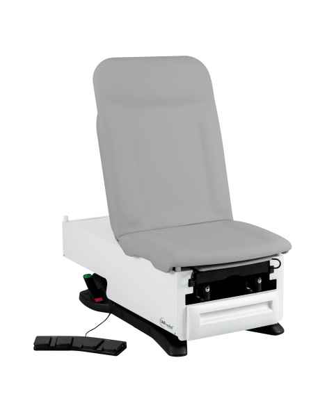 Model 3503-500-305MF FusionONE+ ProGlide Power Hi-Lo Power Backrest Exam Table with Contoured Top, WheelBase System, Foot Control, Stirrups, Drawer Warmer, Pelvic Tilt & Electrical Receptacle - Morning Fog