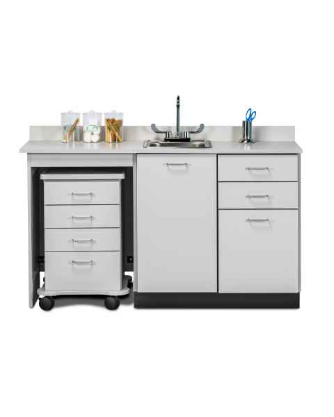 Clinton 48060ML Classic Laminate 60" Wide Cart-Mate Cabinet with Left Side 4-Drawer Cart, Middle Single Door in Gray Finish. NOTE: Supplies and Optional Sink Model 022 are NOT included.