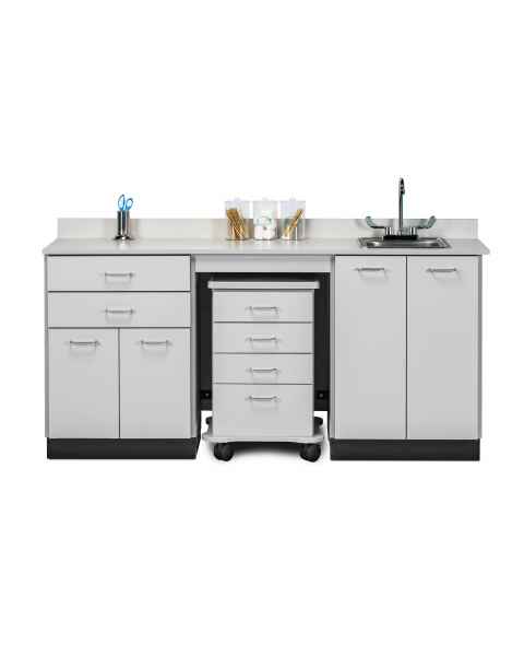Clinton 48072SR Classic Laminate 72" Wide Cart-Mate Cabinet with Centered 4-Drawer Cart, Right Side Double Doors in Gray Finish. NOTE: Supplies and Optional Sink Model 022 are NOT included.