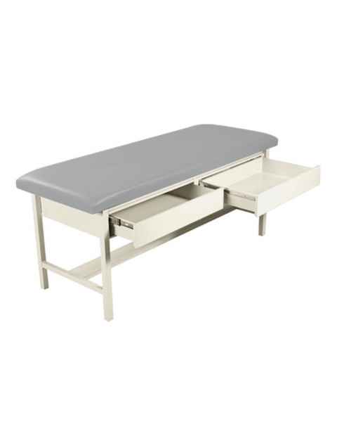 Model 5585 H-Brace Treatment Table with Two Drawers. Table shown in River Rock upholstery color. This color is no longer available.