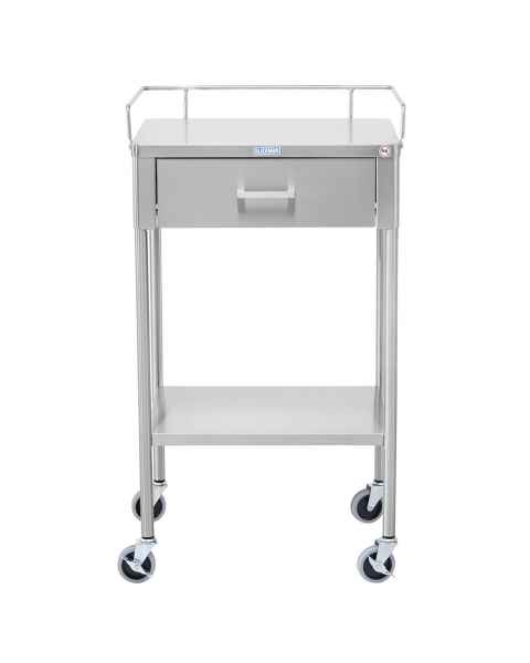 Blickman SS Anesthesia Utility Table with Guard Rail and One Drawer