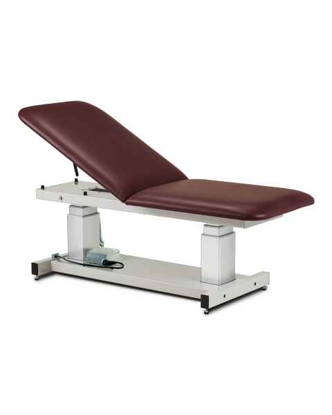 The Clinton 27" Wide General Ultrasound Power Table with Adjustable Backrest, Model 80062, is shown in the picture. Model 80062-X has a 34" width.