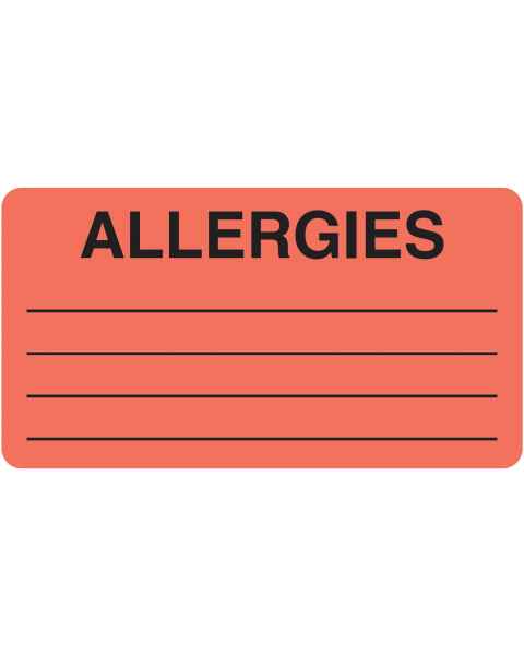 ALLERGIES Label - Size 3 1/4"W x 1 3/4"H - Box of 500