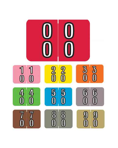 Barkley FDBKM Match BADM Series Double Digit Numeric Color Code Roll Labels - 1"H x 1 1/2"W