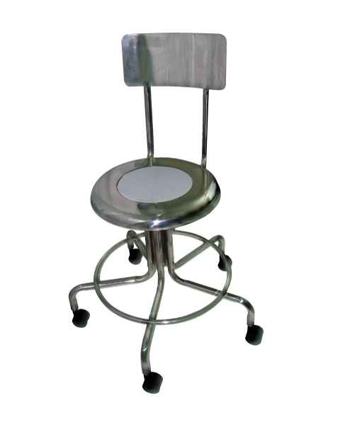 MRI Non-Magnetic Adjustable Height Stainless Steel Stool with Backrest & Dual Wheel Casters