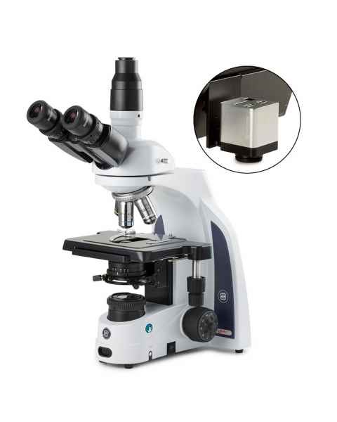 Globe Scientific EIS-1153-PLI-HDS iScope Trinocular Compound Microscope, EWF 10x/22mm Eyepieces, Quintuple Nosepiece with Plan PLi, HD-Mini Camera #EVC-3024-HDS