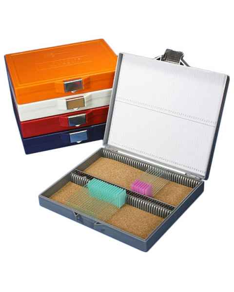 Slide Storage Box for 100 Microscope Slides - Cork Lined - Stainless Steel Lock