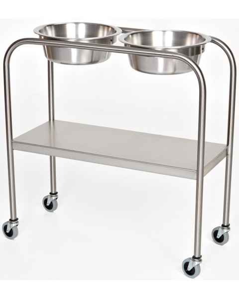 Stainless Steel Double Bowl Ring Stand with Lower Shelf