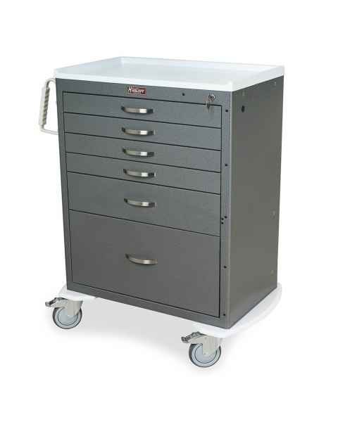 Harloff MDS3030K16 M-Series Standard Width Tall Anesthesia Cart Six Drawers with Key Lock.  Color shown is Hammertone Gray.