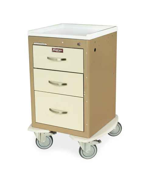 Harloff MPA1821K03 A-Series Lightweight Aluminum Mini Width X-Short Cart Three Drawers with Key Lock. Color shown with a Taupe body and Cream drawers.