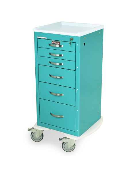 Harloff A-Series Lightweight Aluminum Mini Width Tall Anesthesia Cart Six Drawers with Key Lock