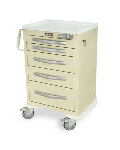 Harloff MPA2427E05 A-Series Lightweight Aluminum Medium Width Medium Height Treatment Cart Five Drawers with Basic Electronic Pushbutton Lock