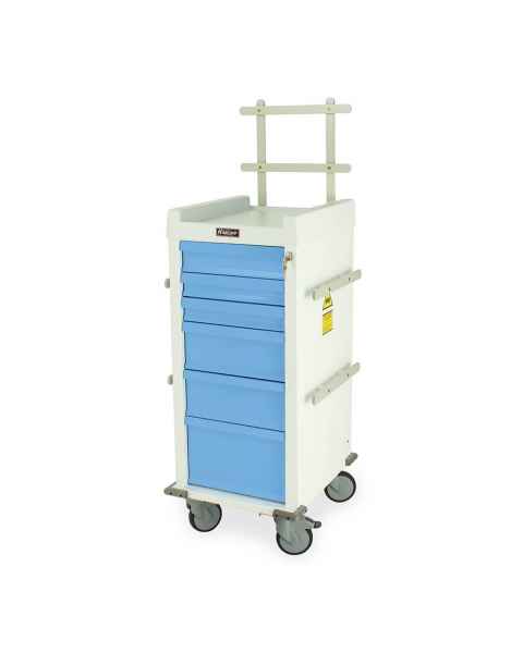 Harloff MRN6K-MAN Narrow Body MR-Conditional Anesthesia Cart Six Drawers with Key Lock, Accessory Package.  Color shown with White body and Light Blue drawers.