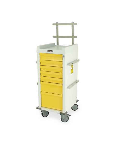 Harloff MRN7K-MAN Narrow Body MR-Conditional Anesthesia Cart Seven Drawers with Key Lock, Accessory Package.  Color shown with White body and Yellow drawers.
