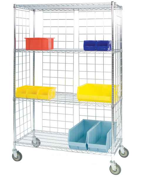 Lakeside Round Post 3-Side Enclosed Wire Shelf Carts