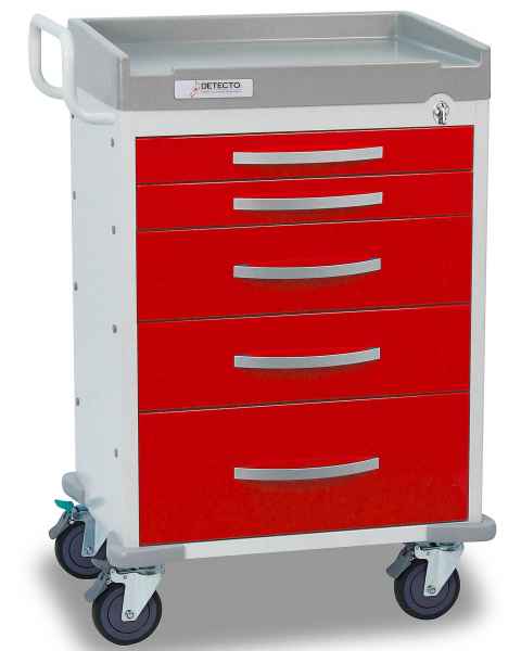 DETECTO Rescue Series ER Medical Cart 5 Red Drawers