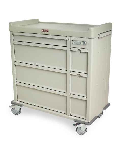 Harloff Standard Line 600 Punch Card Medication Cart with Basic Electronic Lock, 2 Single Wide Narcotics Drawers