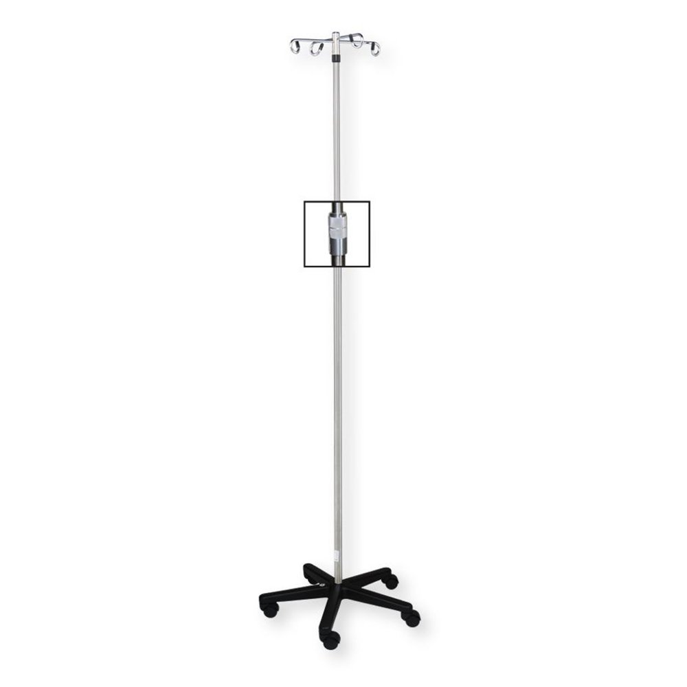 Height Adjustable Chrome 5-Leg IV Stand with Detachable Hook Top