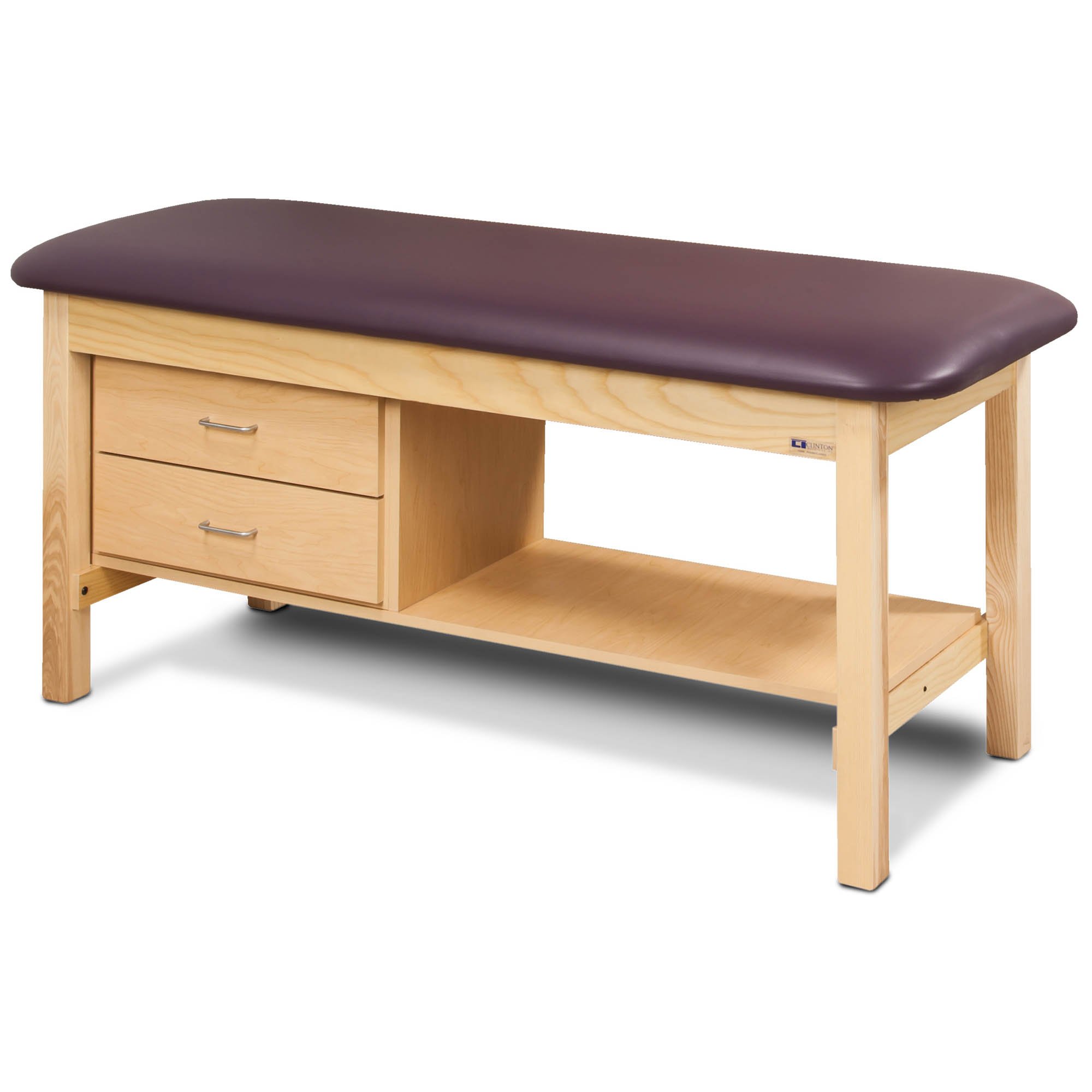 Clinton Flat Top Classic Series Treatment Table with Shelf & 2 Drawers -  30 Width