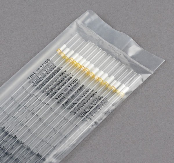 1mL Serological Pipette PS Standard Tip - 275mm - Sterile - Bulk Packed (25/Bag - Pack of 40 Bags = 1000)