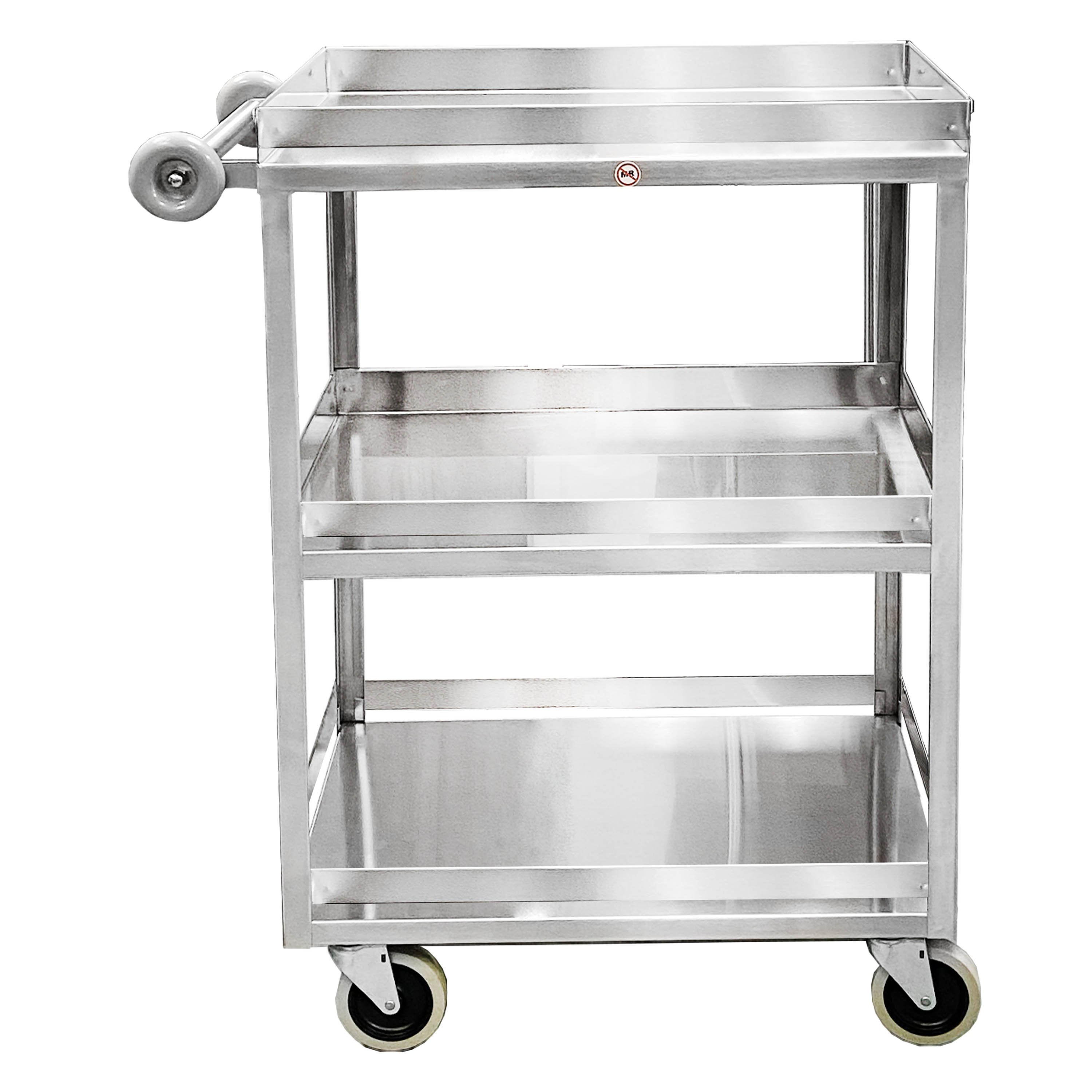 Blickman Light Duty Utility Cart Model 7534SS-GR4 - Three Shelves, Guardrail On Top, Middle, and Bottom Shelf