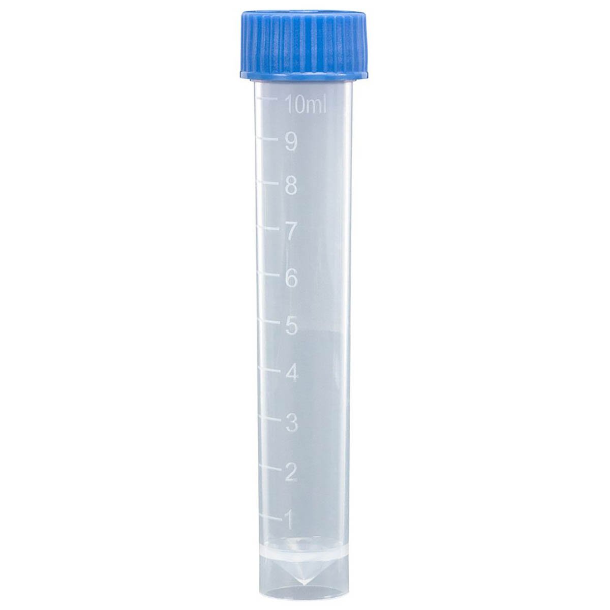 Transport Tubes 10mL - PP Self-Standing Conical Bottom with Unassembled PE Blue Screw Cap (Case of 1000)