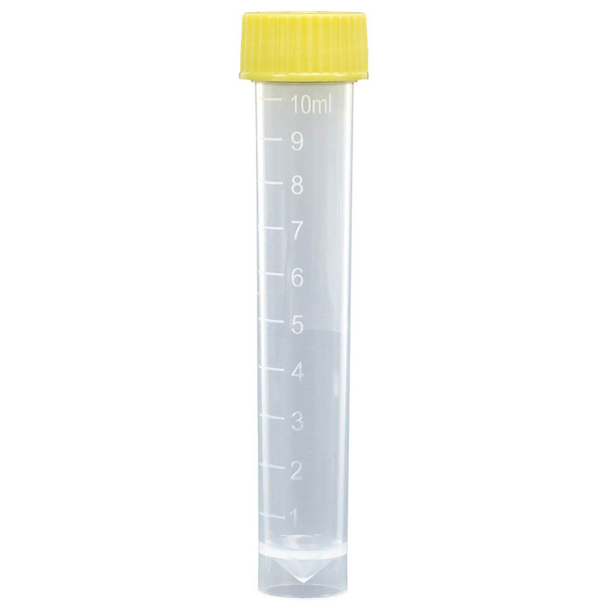Transport Tubes 10mL - PP Self-Standing Conical Bottom with Unassembled PE Yellow Screw Cap (Case of 1000)
