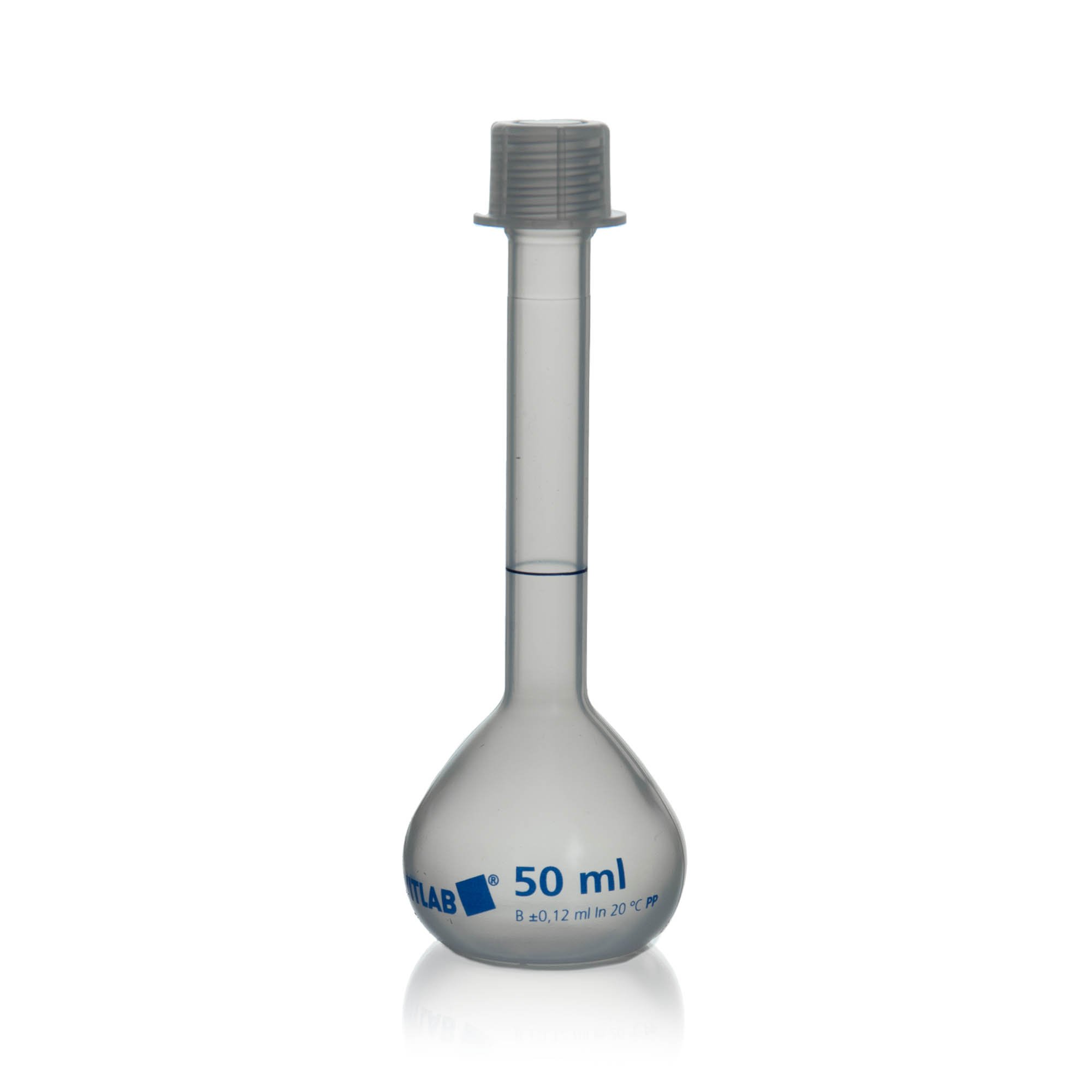 BrandTech Class B Polypropylene Volumetric Flask with Polypropylene Screw Cap - 50mL (Pack of 2)
