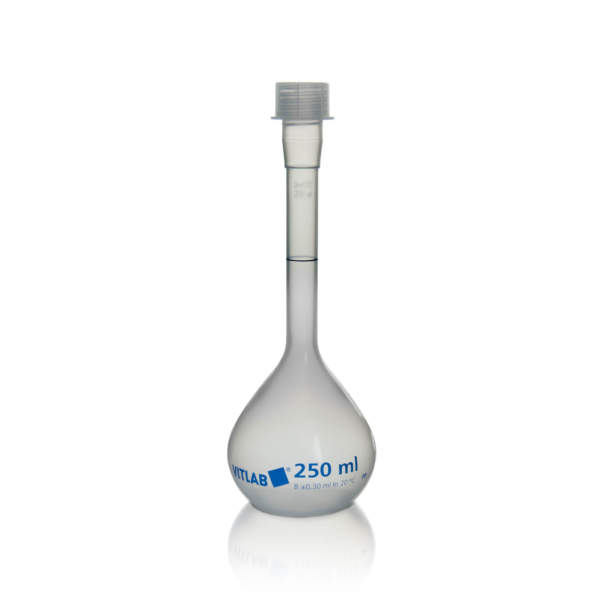 BrandTech Class B Polypropylene Volumetric Flask with Polypropylene Screw Cap - 250mL (Pack of 2)