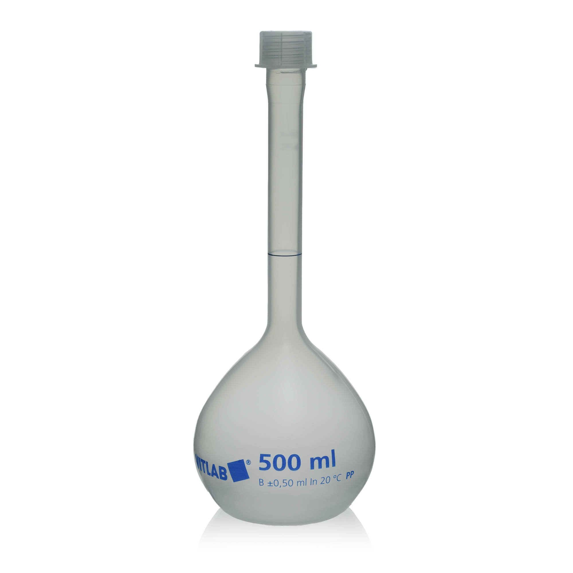 BrandTech Class B Polypropylene Volumetric Flask with Polypropylene Screw Cap - 500mL (Pack of 2)