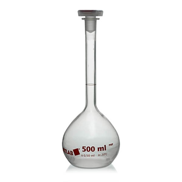BrandTech Class B PMP Volumetric Flask with Polypropylene NS Stopper - 500mL (Pack of 2)