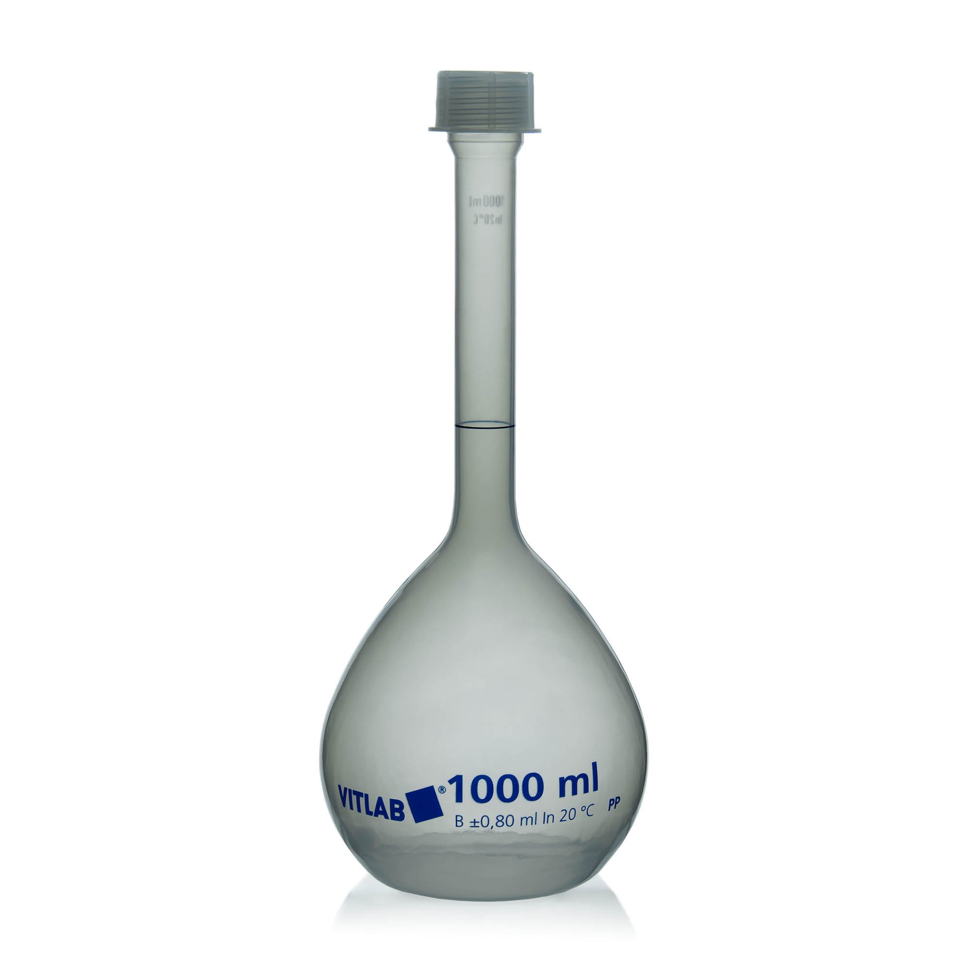 BrandTech Class B Polypropylene Volumetric Flask with Polypropylene Screw Cap - 1000mL (Pack of 1)