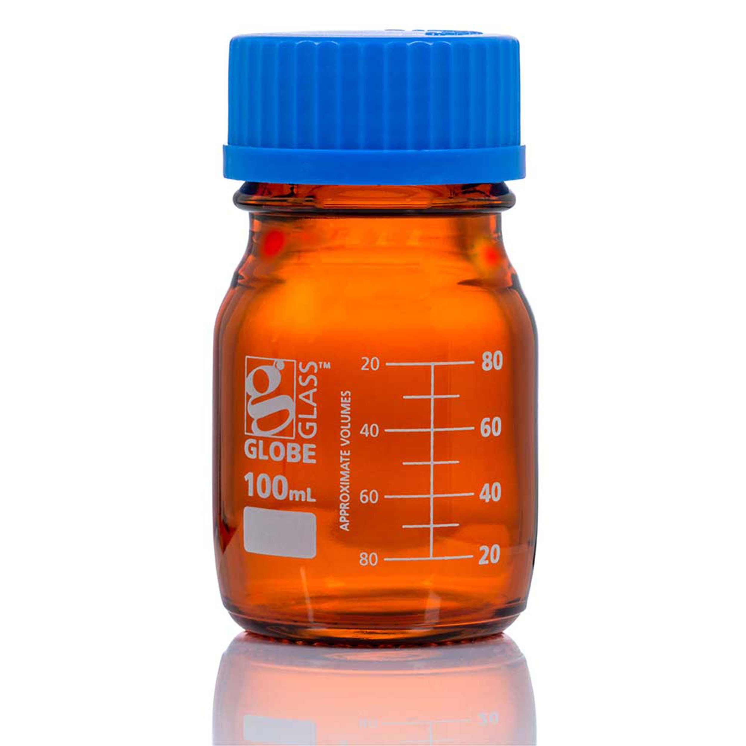 Globe Glass™ Amber Media Bottle with GL45 Screw Cap - 100 mL