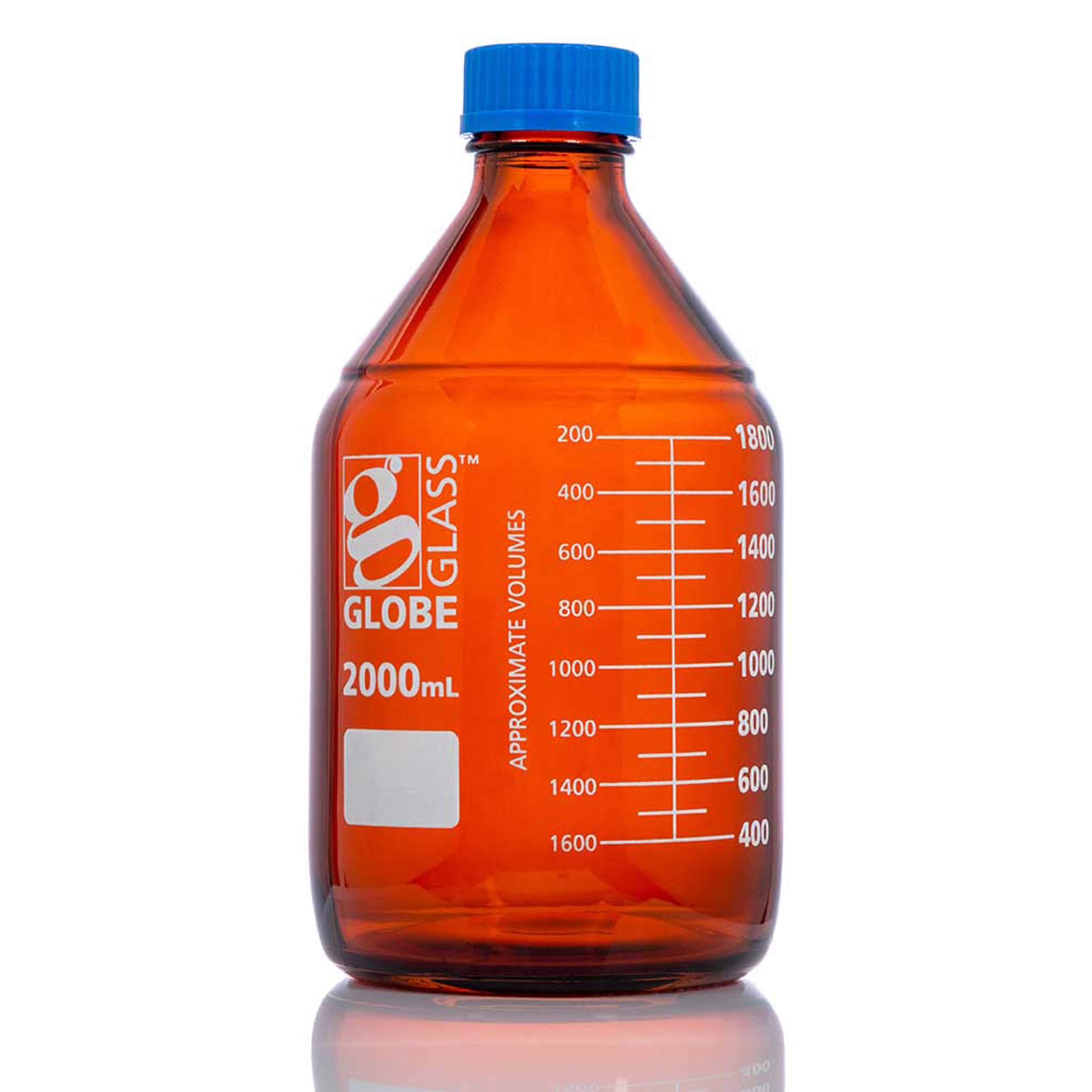 Globe Glass™ Amber Media Bottle with GL45 Screw Cap - 2000 mL