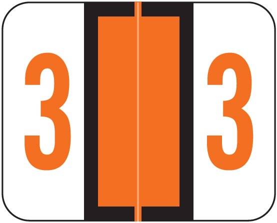 Tab Products 1282 Match Numeric Color Roll Labels - Number 3 - Dark Orange