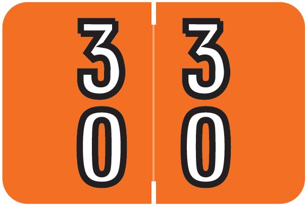 Barkley FDBKM Match BADM Series Numeric Roll Labels - Number 30 To 39 - Dark Orange