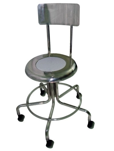 MRI Non Magnetic Adjustable Height Stainless Steel Stool with Backrest Dual Wheel Casters