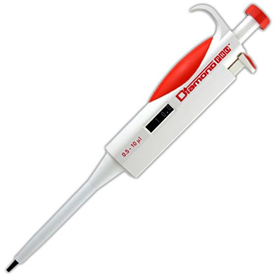 DiamondPRO Pipettors - Single Channel Adjustable Volume 0.5uL - 10uL - Red