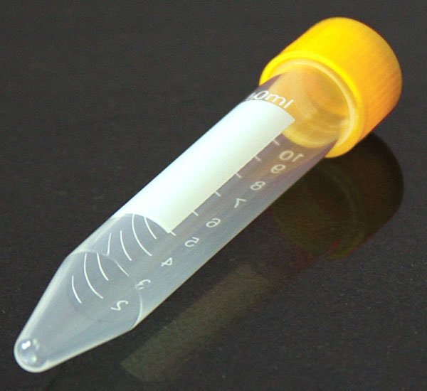 10mL Centrifuge Tube with Attached Yellow Screw Cap - Polypropylene - Sterile