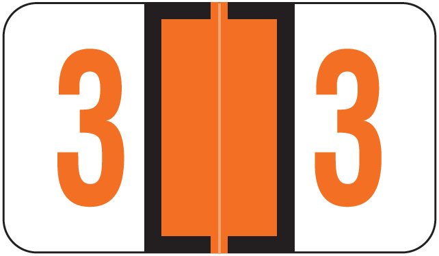 Jeter 6190 Match JXNM Series Numeric Roll Labels - Number 3 - Dark Orange