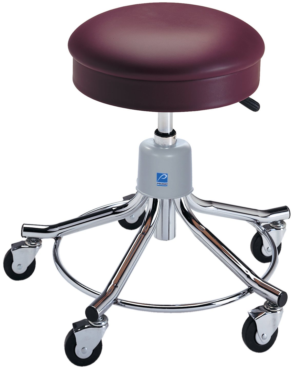 Pedigo Round Cushioned Seat Adjustable SS Stool with Padded Backrest