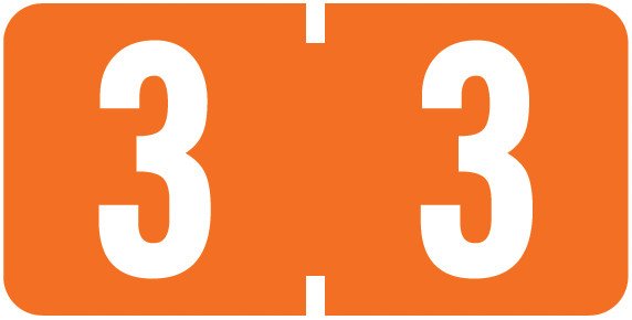 Tab Products Match TBNV Series Numeric Roll Labels - Number 3 - Orange