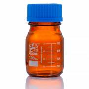 Globe Glass™ Amber Media Bottle with GL45 Screw Cap - 100 mL