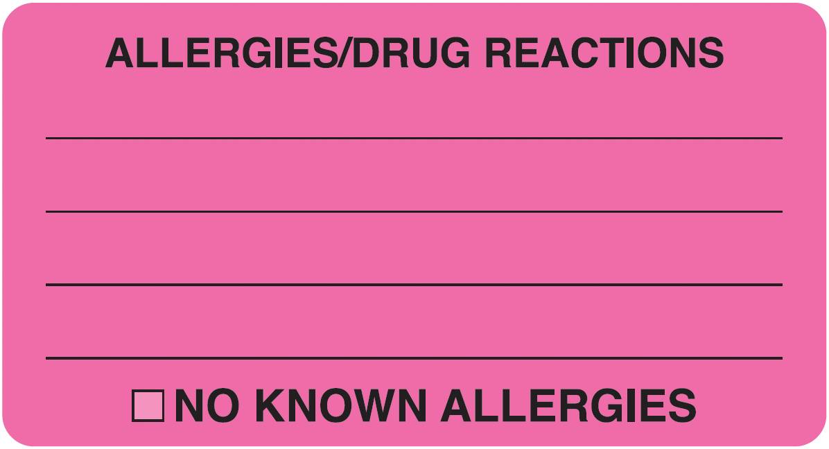 Arden Label MAP1730 Allergies Drug Reactions Label