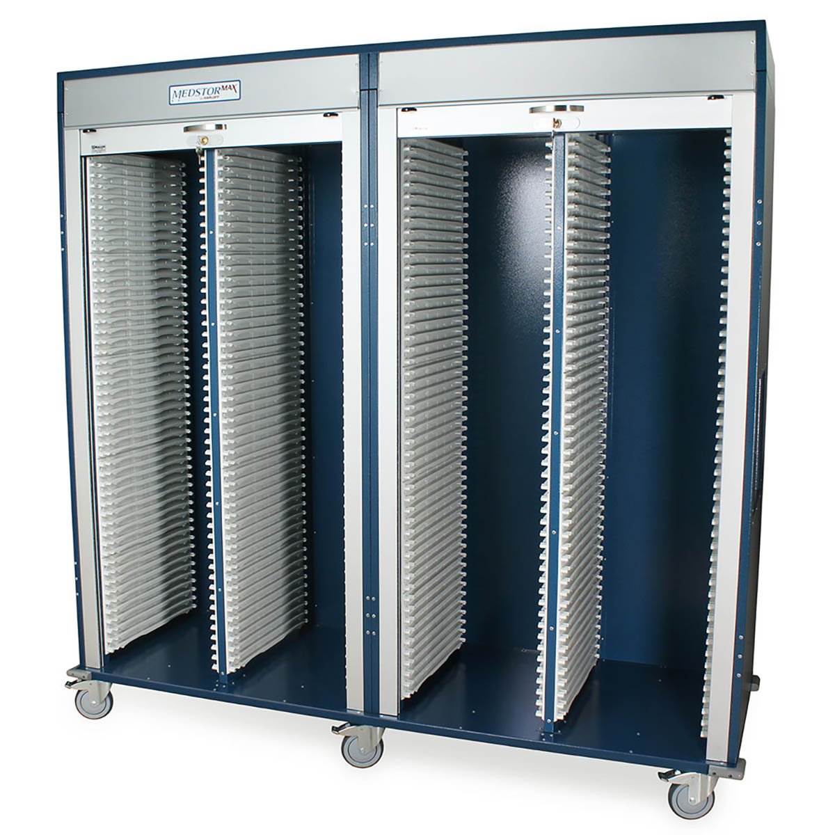 Quad Column Mobile Medical Storage Cabinet, Glass Doors, E-Lock