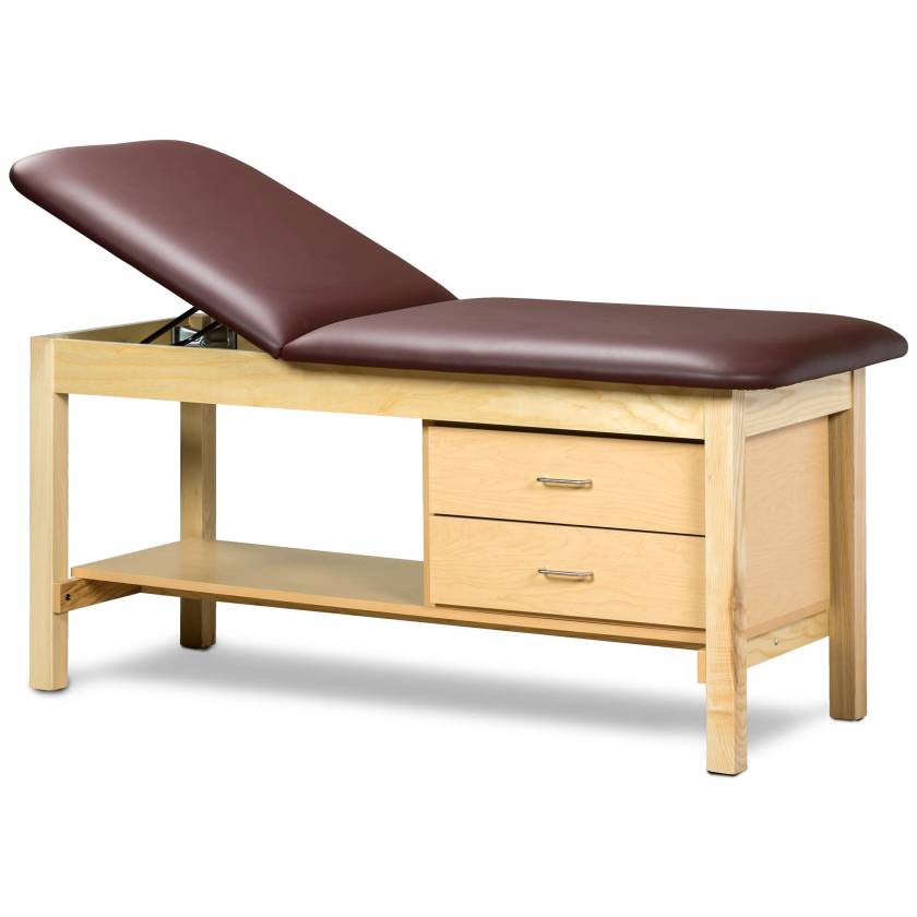 Clinton Classic Series Treatment Table with Adjustable Backrest, Shelf & 2 Drawers - 27" Width